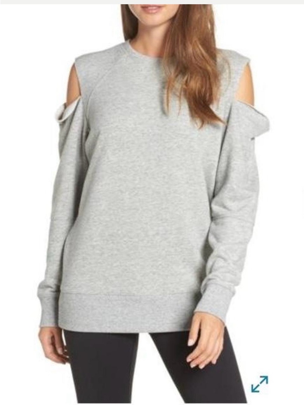 Zella Cold-Shoulder Crew Sweatshirt in Light Gray